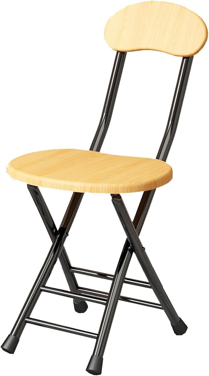 Foldable Metal Event Chair Office- Sturdy Folding Stools with Back and Footrest,Widen The Base Armless, Frame（1 Pack）(Wood)