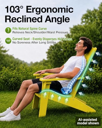 MXIMU Adirondack Chairs Set of 4 Outdoor: 450lb Capacity&33in Tall Backrest Oversized Modern Adirondack Chairs - Comfortable All-Weather Fire Pit Chair - Easy Assembly True Wood Grain Lawn Chair