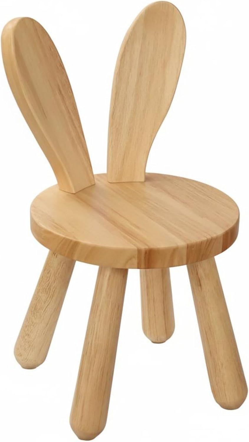 Qianly Wooden Animal Chair Sturdy Chair Non-Slip Feet Cartoon Character Seat for Kindergarten, Playroom, 26x26x45cm, Rabbit