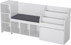 VEVOR Kids Reading Nook, Wooden Storage Bench with Backrest, Kids Bookshelf & Toy Organizer, Large Toy Box Chest for Playroom, Living Room or Entryway, Easy Assembly, 66.9 x 15.8 x 31.5 in, White