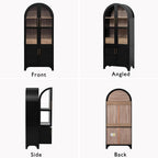 Arched Kitchen Pantry Cabinet with Hidden Drawer and Spice Rack, Arched Bookshelf with Storage Cabinet & Glass Doors, Versatile Cupboard for Living Room & Dining Room (Black)