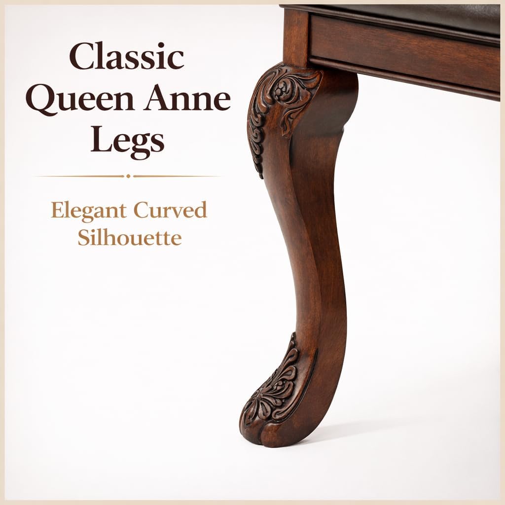 Dining Chairs Set of 6 – Antique Style Leather Dining Room Chairs with Solid Wood Legs and Rivet Decor, Ideal for Kitchen, Bedroom, Living Room (Brown armless)