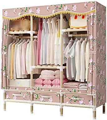 Portable Wardrobe,Simplicity Fabric Cupboard Clothes Storage Hanging Rail Storage Cabinet with Drawer Storage Shoes,Toy(Size:168 * 128 * 45CM)