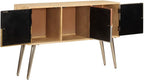 Solid Mango Wood Sideboard with Multicolored Patterns, 3 Compartments Storage Cabinet for Dining Room Living Room Entryway, Modern Furniture with Decorative Inlays and Sturdy