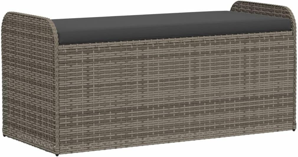Patio Storage Bench with Cushion, 45.3 Inch Poly Rattan Outdoor Seat, Waterproof Bag for Cushions and Supplies