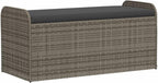 Poly Rattan Patio Storage Bench with Cushion Gray, 45.3x20.1x20.5 Inch Outdoor Seat with Waterproof Bag and Gas Spring Lid