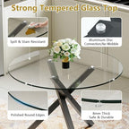 Round Glass Dining Table Set for 4, 39" Round Kitchen Table and Chairs for 4 with Tempered Glass Top and Metal Base, 5 Piece Modern Dining Room Table Set for Small Spaces