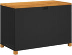 Patio Storage Box Black 43.3"x21.7"x24.8" Poly Rattan Acacia Wood Garden Storage Bench with Waterproof Bag and Gas Spring