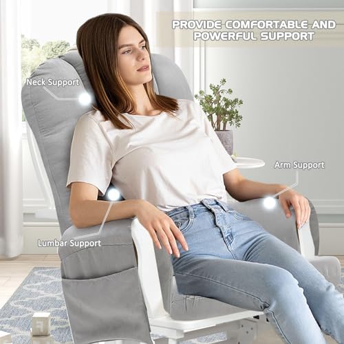 BECHAEO 5PCS Suede Glider Rocker Replacement Cushions with Ottoman Cover Thicken Soft Rocking Chair Cushion Set for Indoor Nursery Glider Rocking Chair, Light Gray | Thicken Soft Rocking Chair Cushion Set, for Indoor Nursery Glider Rocking Chair