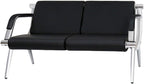 kinbor PU Leather Waiting Room Chairs - 2 Seat Guest Reception Seat Bench with Arms for Airport Hospital Office Salon, Black