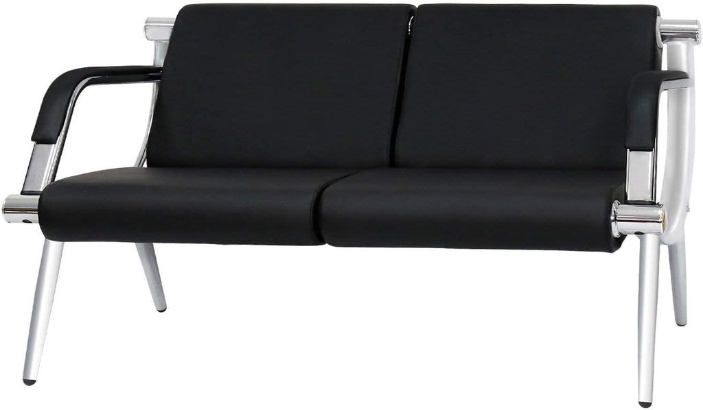 kinbor Waiting Room Chair - 2 Seat Office Guest Reception Bench with Arms, PU Leather Lobby Furniture Reception Chair for Business Salon Bank Hospital Airport, Black