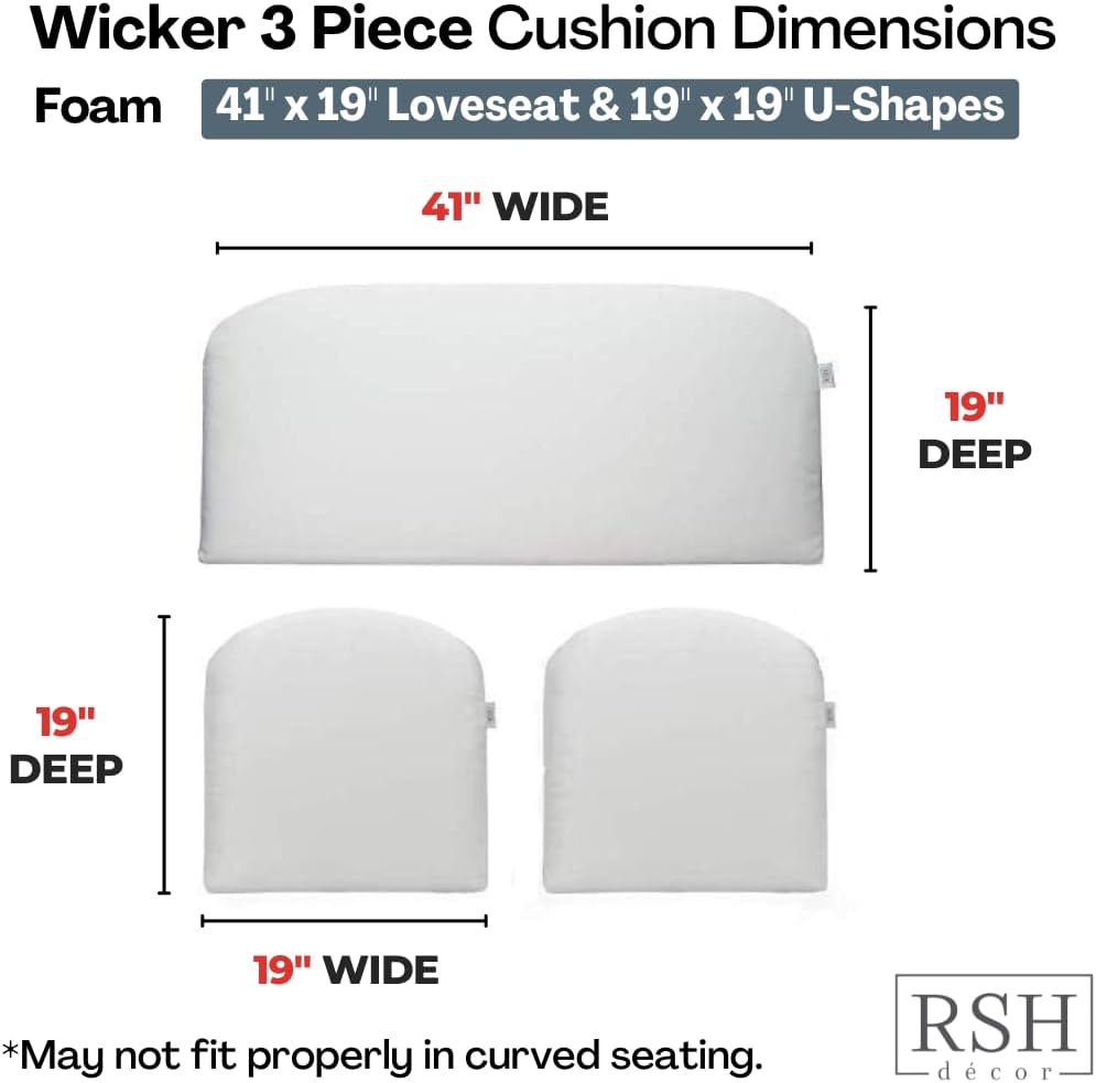 RSH DECOR: Sunbrella Play 3-Piece Foam Wicker Cushion Set | 41" x 19" & 19" x 19" | Crafted with Sunbrella Performance Fabric | Outdoor Loveseat & U-Shaped Seat Cushions | Play Chestnut Mocha