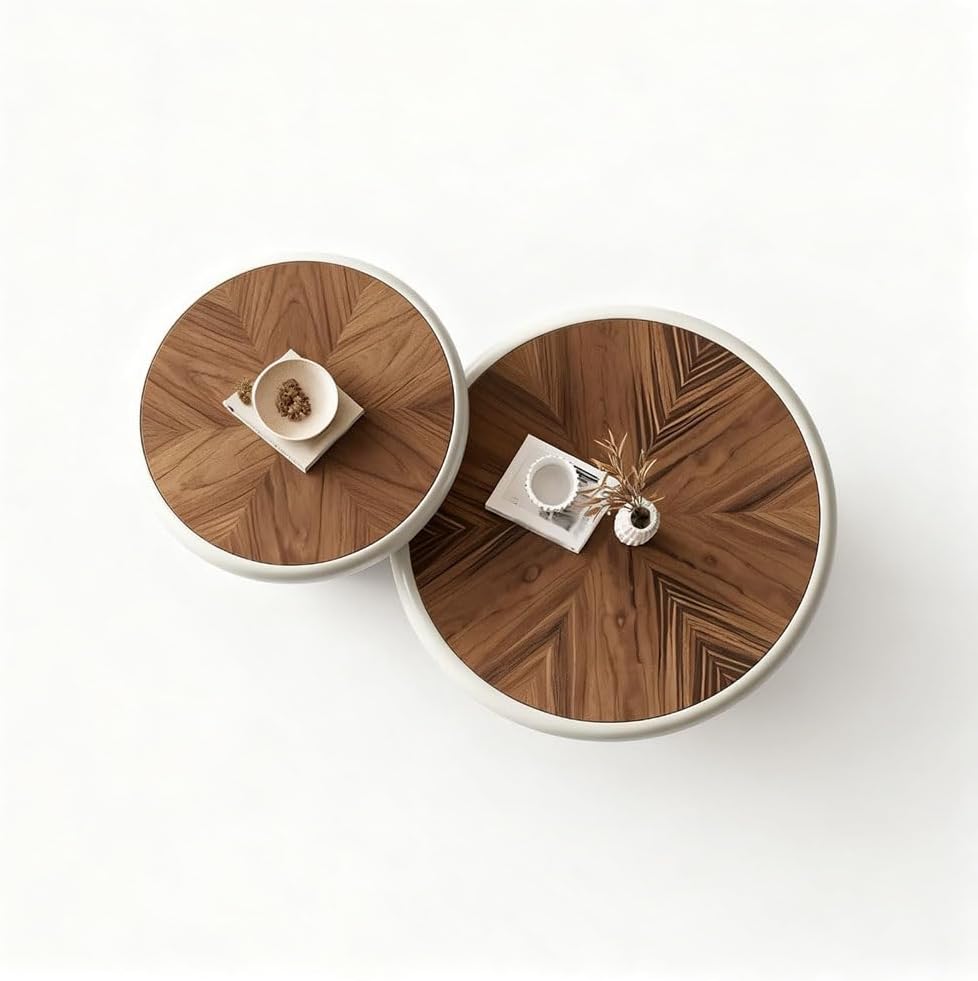 Mobile Side Table 2-Piece Round Coffee Table Set Wood Modern Living Room Tables Coordinated Pair