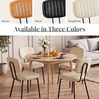 Dining Chairs Set of 4, Modern PU Leather Upholstered Kitchen Chairs with Metal Legs, Mid Century Shell Backrest Side for Dining Room Living Room, Beige White