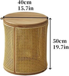 Simple Wood Side Table Handmade Round Storage Small Imitation Woven Rattan Sofa End Table Coffee Table Bedside Table for Room All Occasion(Coffee)