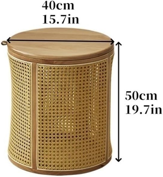 Simple Wood Side Table Handmade Round Storage Small Imitation Woven Rattan Sofa End Table Coffee Table Bedside Table for Room All Occasion(Coffee)