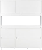 63" W Large Kitchen Hutch Cabinet, Freestanding Pantry Cabinets Storage Kitchen Cupboard with 4 Doors, 4 Drawers & Microwave Shelf, White
