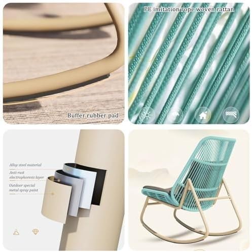 Rattan Rocking Chair with Cushion, Ergonomic Backrest, Metal Frame, 150KG Capacity, Easy to Assemble, for Garden, Balcony, Living Room(Gray)