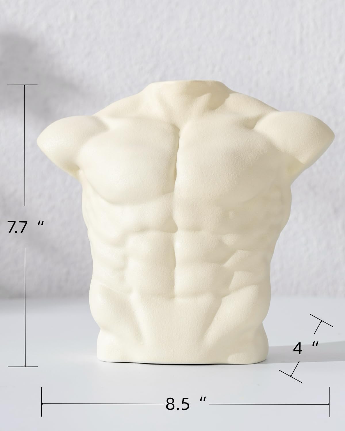 Ceramic Body Art Vase, Minimalist Male Torso Sculpture Bud Vase for Aesthetic Nordic Modern Home Decor, Creative Table Centerpiece for Bookshelf, Living Room, Office（Cream）