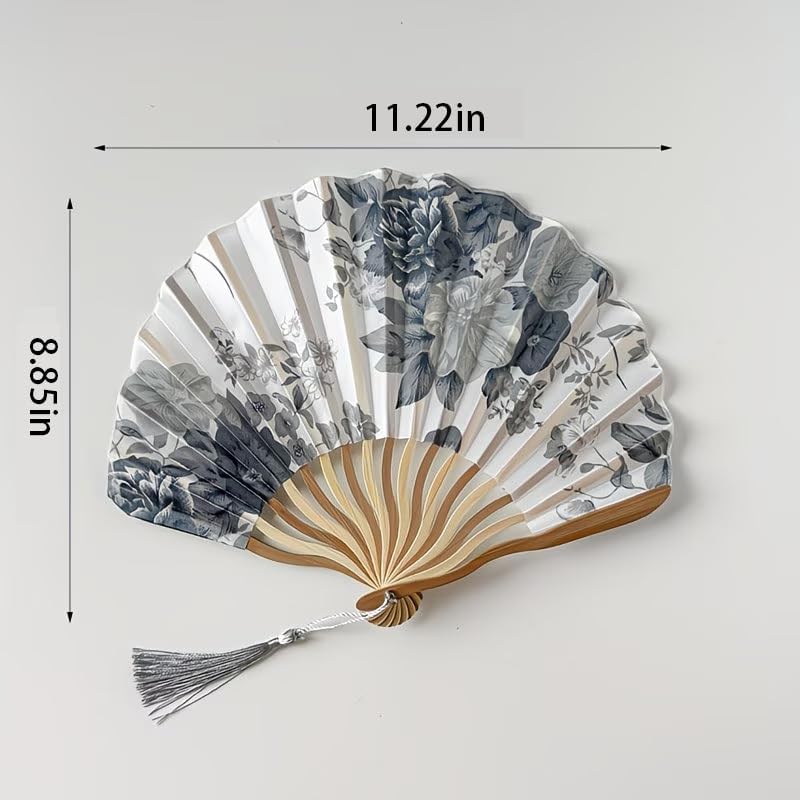 1pc Folding Hand Fan Set With Tassel, Chinese Ink Painting Handheld Fan, Portable Fan for Summer Cooling, Decorative Fan for Dance, Wedding Stage Props 11in*8.85in,Gray