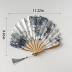 1pc Folding Hand Fan Set With Tassel, Chinese Ink Painting Handheld Fan, Portable Fan for Summer Cooling, Decorative Fan for Dance, Wedding Stage Props 11in*8.85in,Gray