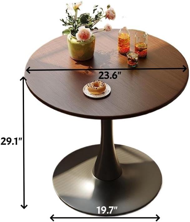 Round Dining Table, 23.6" Small Dining Table for 2 with Thickened Top and Metal Pedestal, Round Kitchen Table for Dining Room, Living Room, Cafe, Walnut