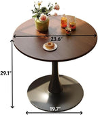 Round Dining Table, 23.6" Small Dining Table for 2 with Thickened Top and Metal Pedestal, Round Kitchen Table for Dining Room, Living Room, Cafe, Walnut