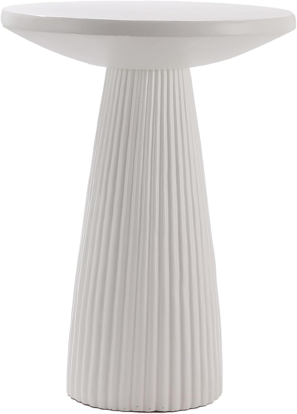 KEIKI Magnesium Oxide Fluted Base Side Table, 19.69" Round End Table for Indoors, Outdoors, Mid-Century Modern Side Table, Circle Fluted End Table for Living Room Patio, Ivory White