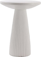 KEIKI Magnesium Oxide Fluted Base Side Table, 19.69" Round End Table for Indoors, Outdoors, Mid-Century Modern Side Table, Circle Fluted End Table for Living Room Patio, Ivory White