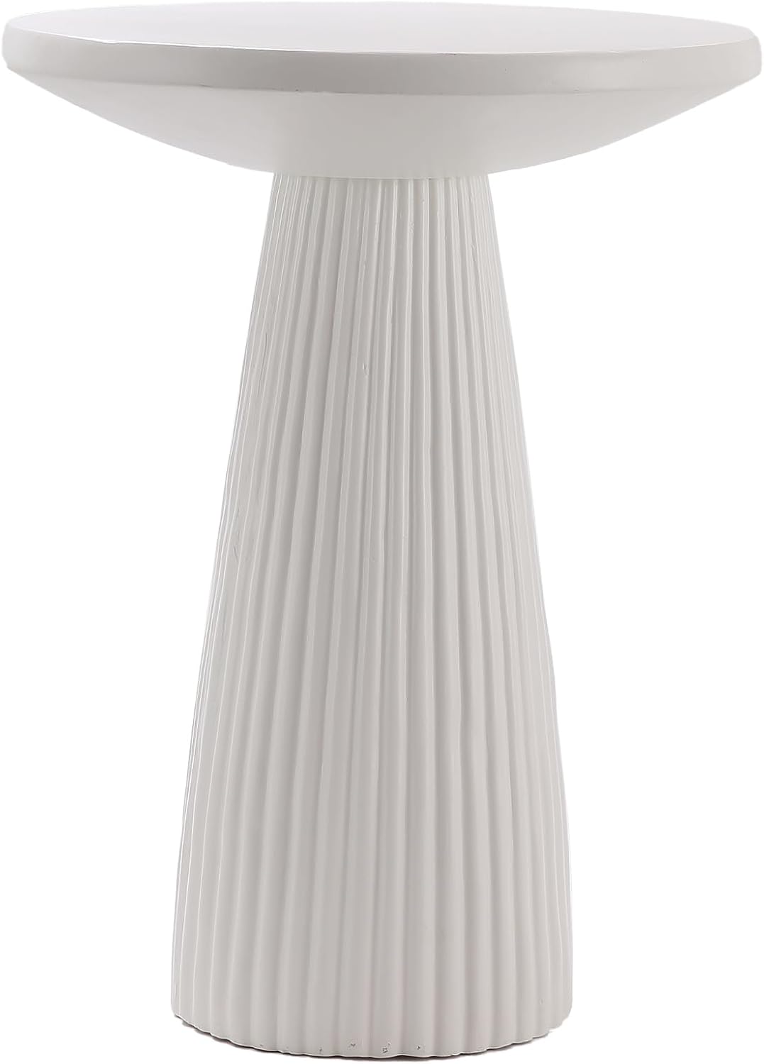 KEIKI Magnesium Oxide Fluted Base Side Table, 19.69" Round End Table for Indoors, Outdoors, Mid-Century Modern Side Table, Circle Fluted End Table for Living Room Patio, Ivory White