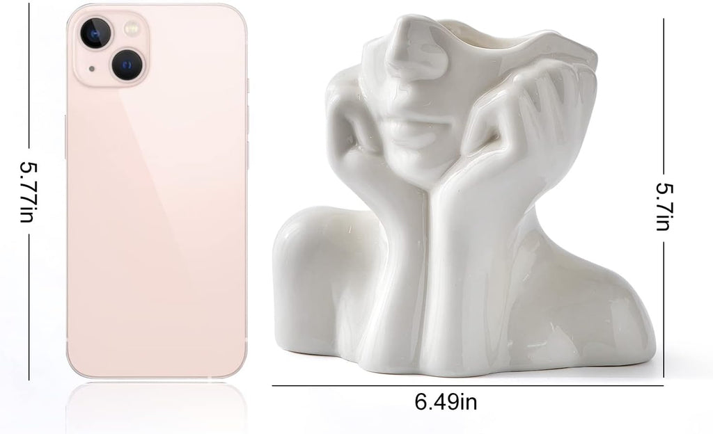 FJS Ceramic Face Vase, White Flower Vase for Table Decor | Ceramic Face Vase For Flowers, Modern Decorative Vase Centerpiece For Table, Shelf, Living Room