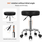 KKTONER Round Rolling Stool Chair PU Leather Height Adjustable Swivel Drafting Work SPA Shop Medical Salon Stools with Wheels Office Chair Small (Black)