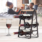 Wine Rack, 6 Bottle Wooden Countertop Free Standing Shelf,3 Tier Bottle Holder Stand for Home Bar Tabletop, Cabinet Inserts, Kitchen, Wine Cellar Storage No Assembly(Black)