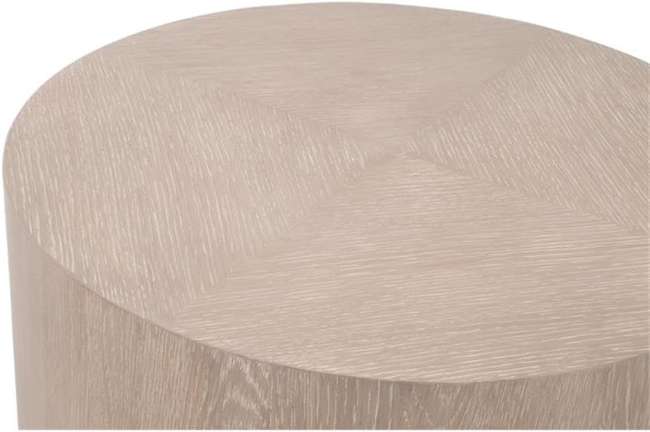 Pemberly Row Round Oak Veneer End Table, 22 in Diameter, Natural Gray Finish, Brushed Silver Metal Base, Diamond Pattern Top, Sleek Contemporary Design, Living Room Furniture