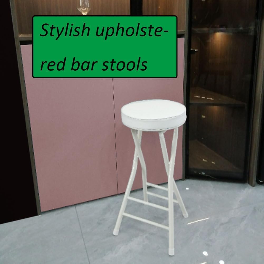 25 Inch Backless Folding Stool with Padded, with 220lb Capacity, for Kitchen or Rec Room, Portable Indoor Counter Bar Stools (Color : Black, Size : 63cm/25inch)