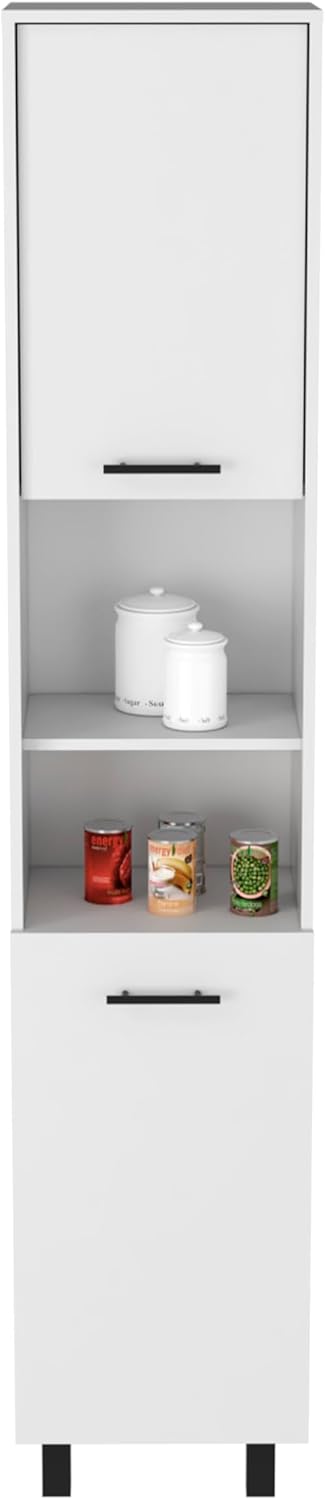 79" White Kitchen Storage Cabinet - 2 Open Shelves & 3 Internal | Pantry Organization, Dining Room