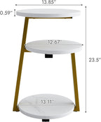 3-Tier Round End Table, Faux Marble Top Side Table with Sturdy Metal Legs, Modern Nightstand for Living Room, Bedroom, Small Spaces (Golden)