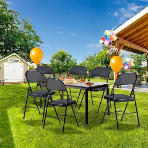 Folding Chairs 6 Pack Black with Padded Seats, 350-LBS Heavy Duty Metal Frame, Portable Design for Home Use, Party Events Outside, No Assembly Required