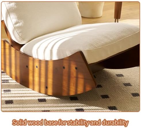 Modern Rocking Chair Recliner, Upholstered Glider Chair with Solid Wood Base and Soft Cushion, Mid-Century Accent Rocking Chairs for Living Room, Bedroom, Nursery (White)