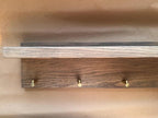 Solid Oak Wall Mounted Coat Rack Shelf with 5 Brass Hooks, Entryway Hanging Key Holder Organizer, Modern Wooden Wall Shelf with Hooks for Hallway, Living Room, Bathroom