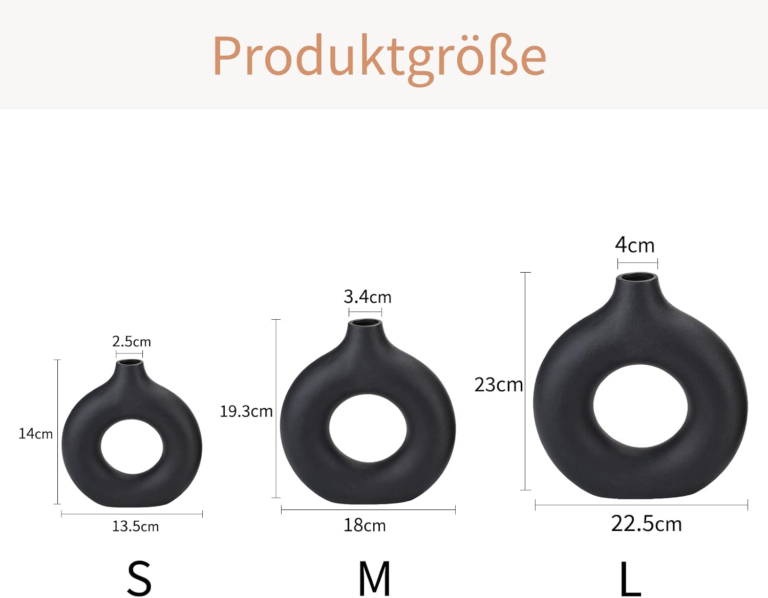 CEMABT Black Donut Vase Hollow Ceramic Vase for Flowers Handmade Minimalist Boho ins Style Modern Home Decor for Wedding Dinner Table Party Living Room Office Bedroom（M