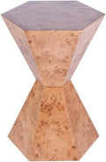 Beaumont Lane Hexagon Modern Wood Side Table, Mappa Burl Veneer, Medium Brown Finish, 20" W x 20" D x 28.5" H, Drum Shape Design, Fully Assembled End Table for Living Room, Office, or Bedroom Use