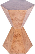 Beaumont Lane Hexagon Modern Wood Side Table, Mappa Burl Veneer, Medium Brown Finish, 20" W x 20" D x 28.5" H, Drum Shape Design, Fully Assembled End Table for Living Room, Office, or Bedroom Use