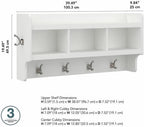 Bush Home Woodland 40W Wall Mounted Coat Rack with Shelf in White Ash | Cubbies and Hooks for Entryway, Mudroom, Foyer Storage