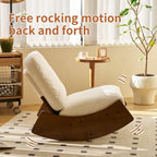 Modern Rocking Chair Recliner, Mid-Century Accent Rocking Chairs with Soft Cushion, Upholstered Glider Chair with Solid Wood Base for Living Room, Bedroom, Nursery (White)