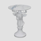 Modern Accent TableLiving Room White Deer Statue Contemporary‌ Faux Marble Night Stand Side Table with White Deer Base Reception Area & Bedroom（Width 19.69" ——Tall 25.59"）
