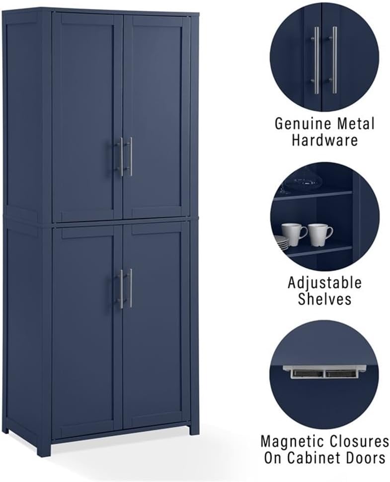 MAKLAINE Modern Traditional MDF Wood Kitchen Storage Pantry, 67" H x 28" W x 15" D, Navy Finish, Shaker-Style Doors, Adjustable Shelving, Modular Design for Home Organization, Linen Cabinet or Coffee