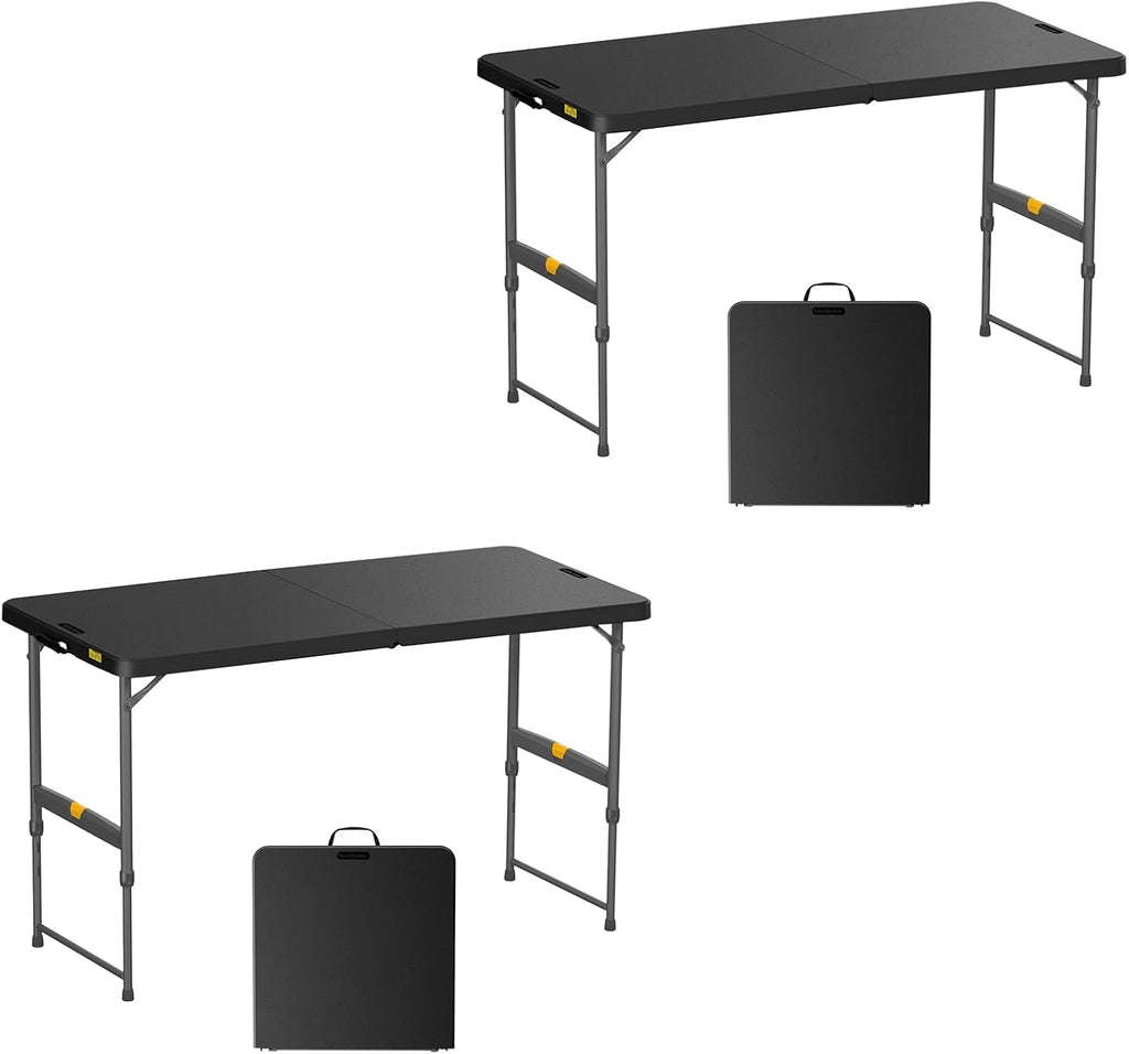 FanttikOutdoor Folding Table 4 Foot, Effortless Quick Adjustable Height Foldable Small Card Table, Fixing Lock, Stable for Party Dining Events Picnic Indoor Outdoor Camping, 2-Pack, Zeta X4 Pro Black