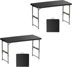 FanttikOutdoor Folding Table 4 Foot, Effortless Quick Adjustable Height Foldable Small Card Table, Fixing Lock, Stable for Party Dining Events Picnic Indoor Outdoor Camping, 2-Pack, Zeta X4 Pro Black