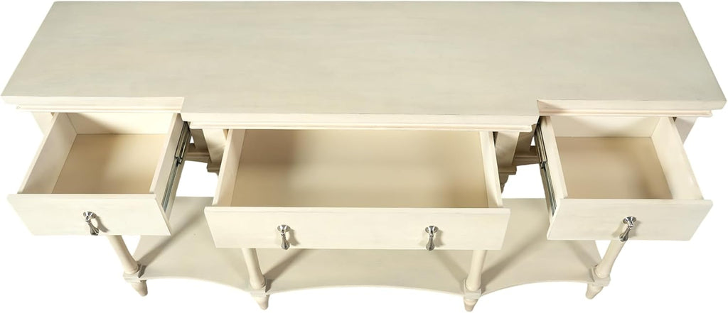 Christopher Knight Home Cally Wood Console Table with Drawers & Bottom Shelf, Narrow Entryway Table with Turned Roman Legs, Traditional Rectangular Wall Table for Living Room Study Hallway, White